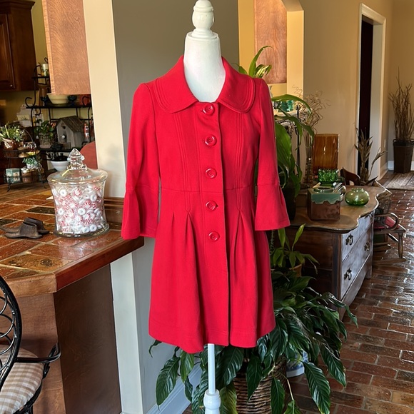 Forever 21 Coat, Knit Spring Jacket Bell Sleeve, Cherry Red szM - Picture 2 of 10
